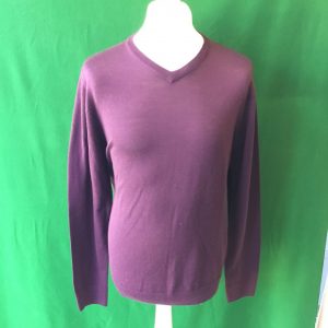 Mens Dunning Merino Wool V-Neck Plum Golf Sweater - Small 40-42"