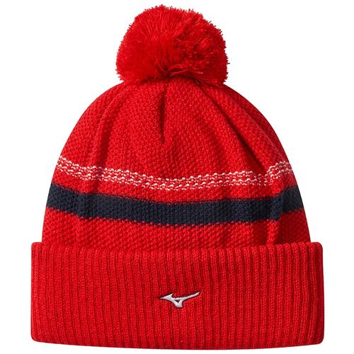 Mizuno 2021 Breath Thermo Knit Golf Pom Pom Beanie Hat - Red