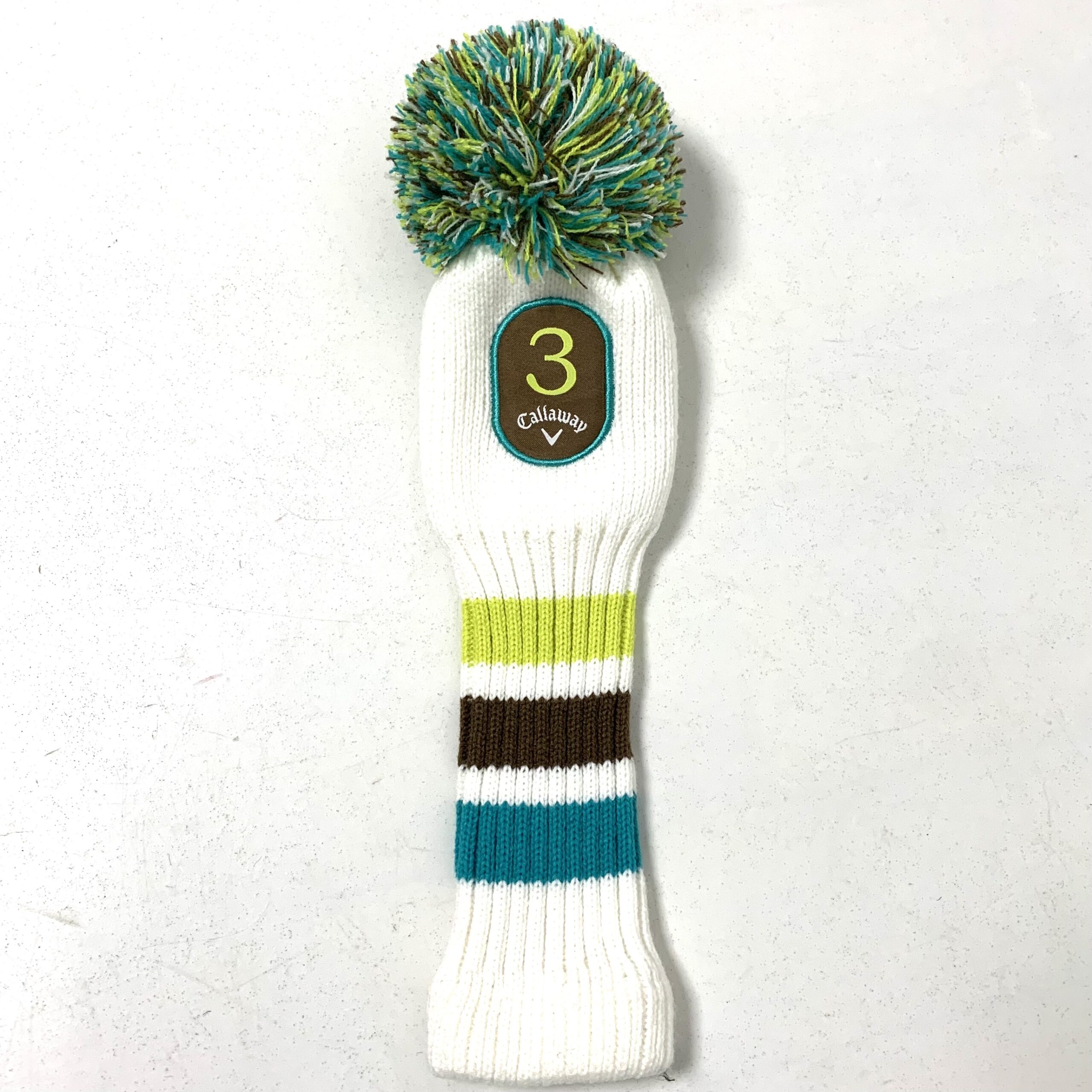 Callaway #3 Fairway Wood Knitted Head Cover - White, Brown, Yellow and Blue