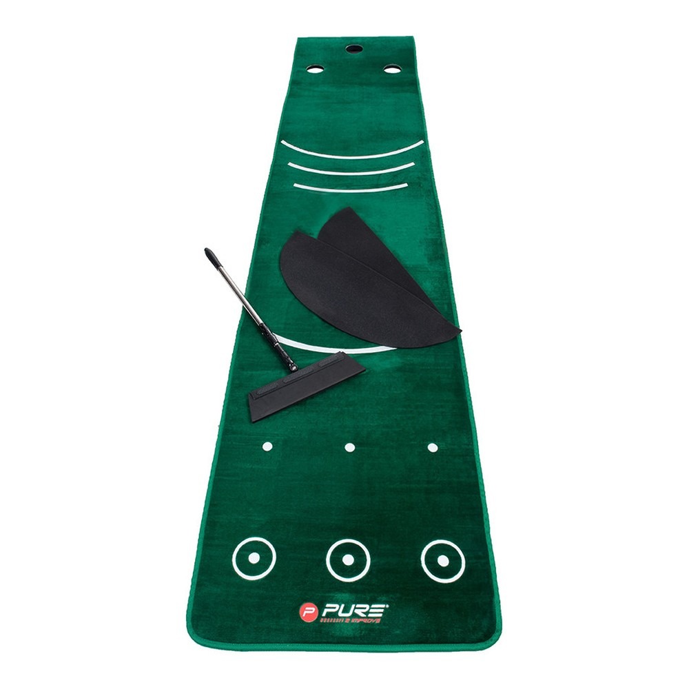 Pure2Improve Golf Dual Grain Putting Mat w/ Broom